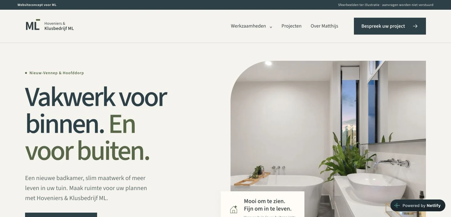 Desktopweergave van Hoveniers & Klusbedrijf ML